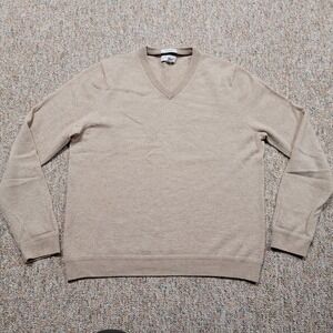 John W Nordstrom Sweater Mens Large Beige Cashmere Pullover Solid VNeck Preppy